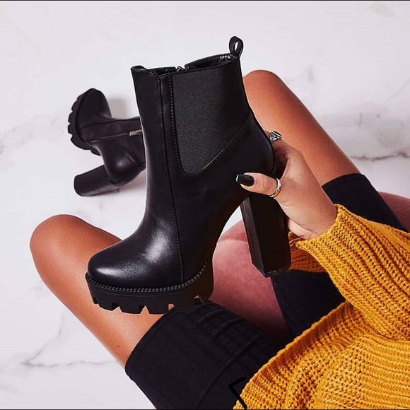 black platform biker boots